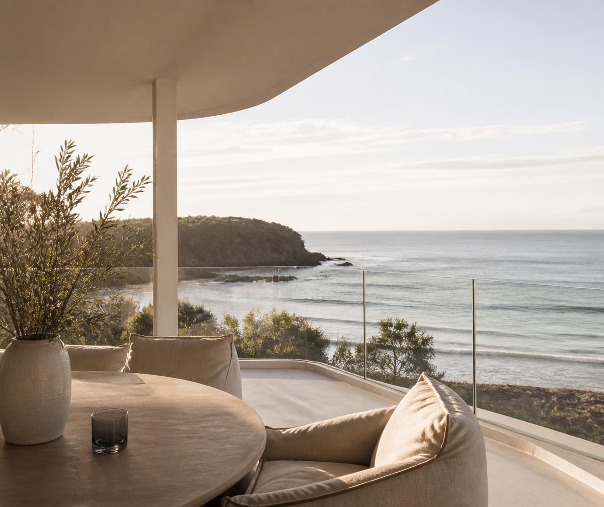 Coastal Australian property balcony overlooking the ocean